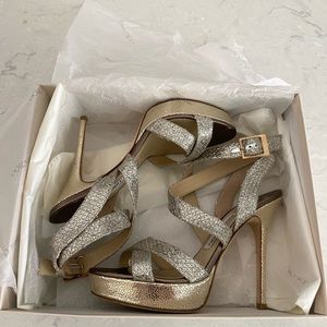 Jimmy Choo 247 Vamp Glitter Fabric Champagne